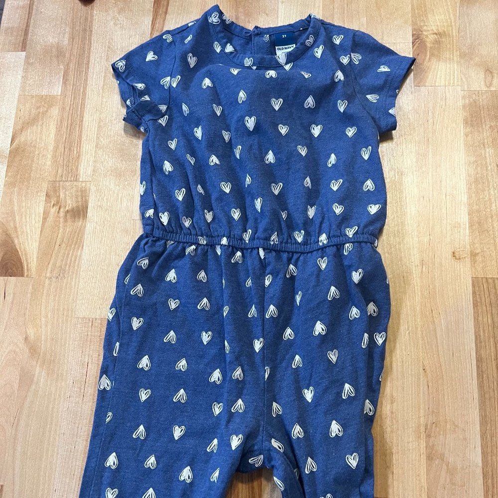Toddler Blue with Hearts Romper